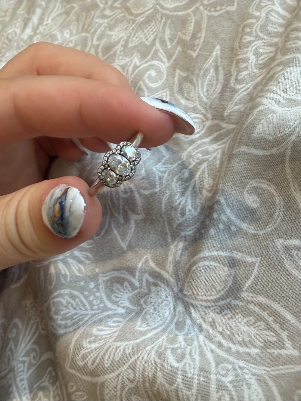 Pandora Silver Halo Ring with Clear Stones - Women's Jewelry size 8 3 diamonds - Picture 1 of 6